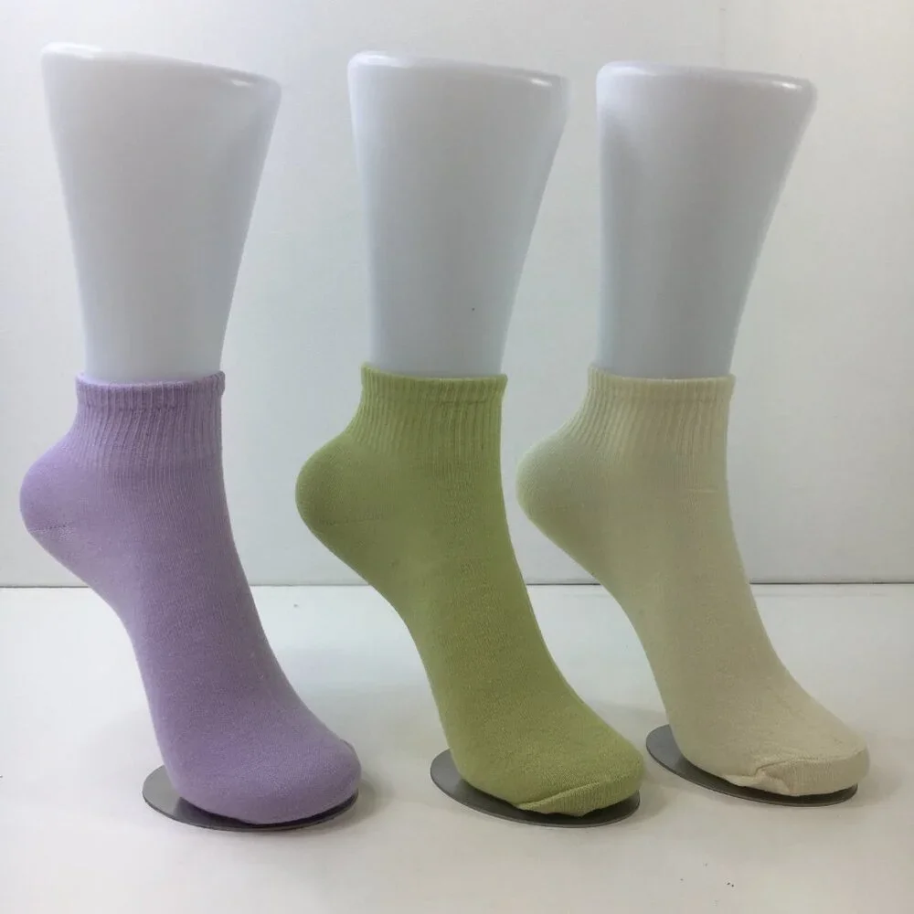 Womens Ankle Socks 3 Pack Ribbed Cuffs Purple Green Cream